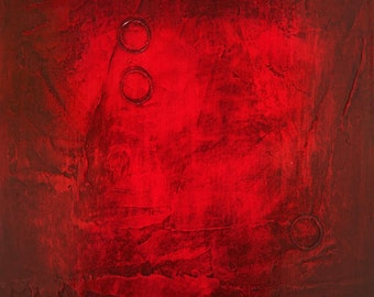 Modern Abstract Painting - Red painting panel Abstract 158 - 12 x 12 Modern painting. Original abstract texture multiple panel painting.