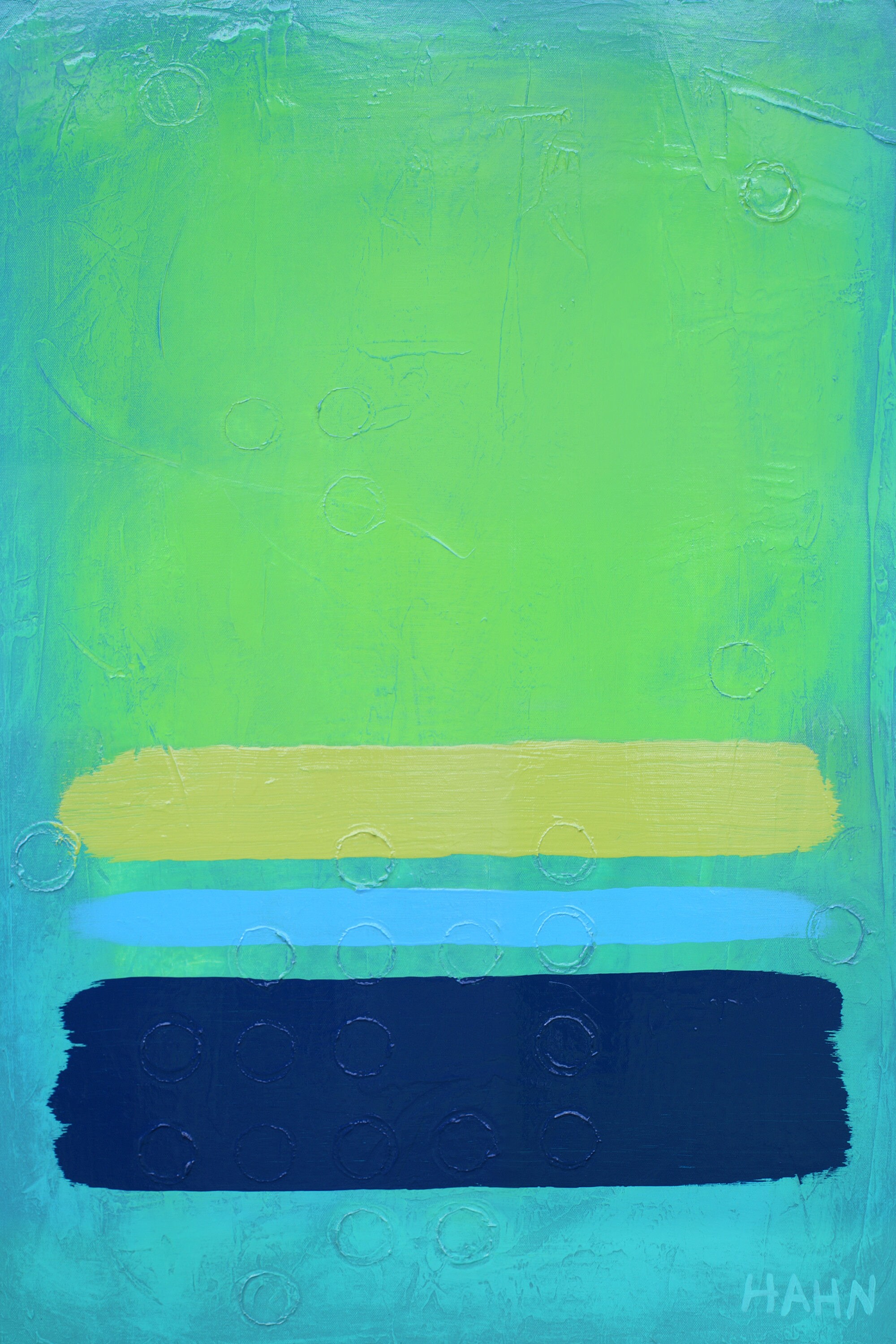 Teal, Green, Yellow, Navy, Abstract Painting, 24 X 36 Abstract Art 184