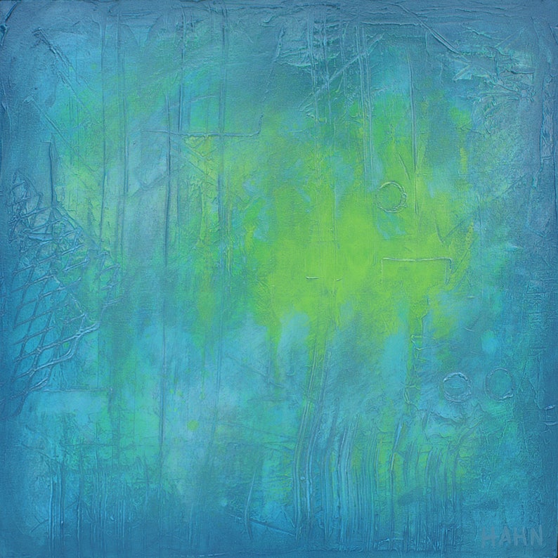 Blue, Green, Teal Abstract Painting, 30 X 30 Abstract 185, Contemporary