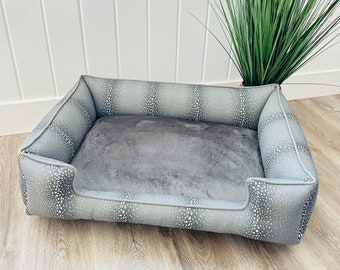 Gray Antelope Dog Bed | Charcoal Minky & Antelope Pet Bedding | Antelope Patterned Pet Bedding | Personalized Washable Dog Bed | Pet Bed