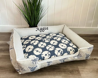 Nautical Navy Dog Bed, Extra Large Pet Bedding, Washable Dog Bed With Removable Cover, Beach Dog Bed, Embroidered Custom Dog Bed, Cat Bed