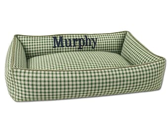 Personalized Gingham Dog Bed - Choose your fabric, size, and filling. Ultra Plush Washable Embroidered Dog Bed