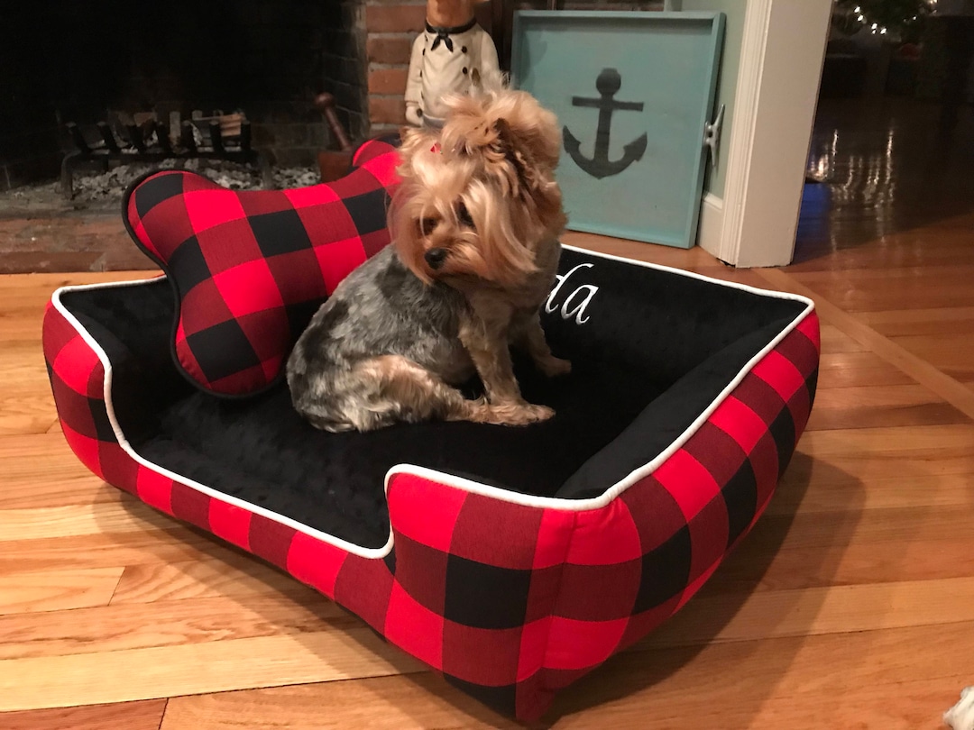 Plaid Dog or Cat Bed Small Dog Bed Personalized Pet Bed Buffalo Plaid