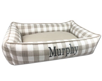 Ecru Farmhouse Check Dog bed,  Modern Farmhouse Dog Bed Cover, Eco Friendly Pet Gifts, Farmhouse Dog Bed, Check Pet Bed Cover, Linen Bedding