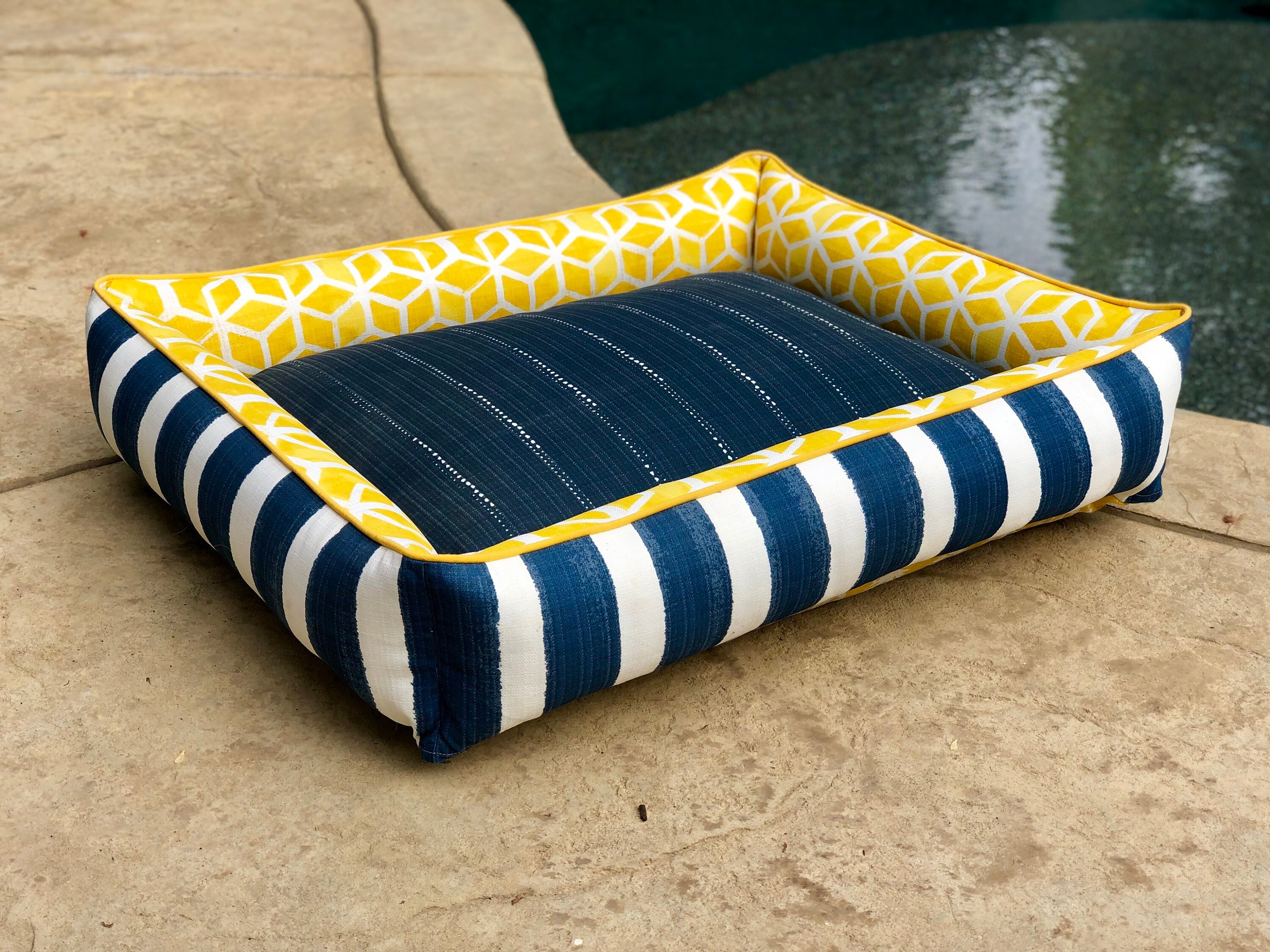 Yellow and Navy Outdoor Dog Bed Full Bolster Dog Bed Navy Etsy