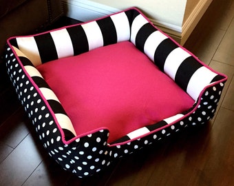 Polka Dot Custom Dog or Cat Bed | FREE PERSONALIZATION | Bolster Dog Bed | Washable Pet Bedding | Reversible Dog Bed | Dog Bed Cover | Pet