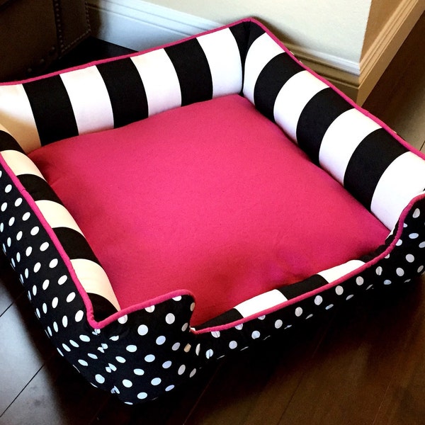 Polka Dot Custom Dog or Cat Bed | FREE PERSONALIZATION | Bolster Dog Bed | Washable Pet Bedding | Reversible Dog Bed | Dog Bed Cover | Pet