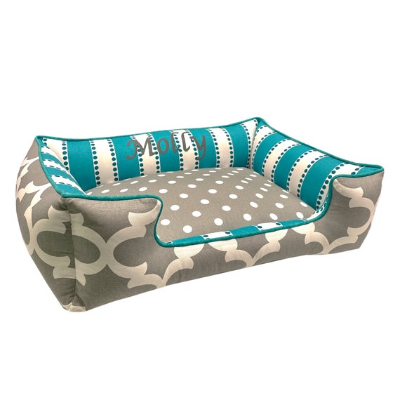 Grey Teal Personalized Dog Bed Polka Dot Dog Bed Teal Striped Dog Bed modern Pet Bed Washable Dog Bed Personalized Dog Bedding Etsy Canada