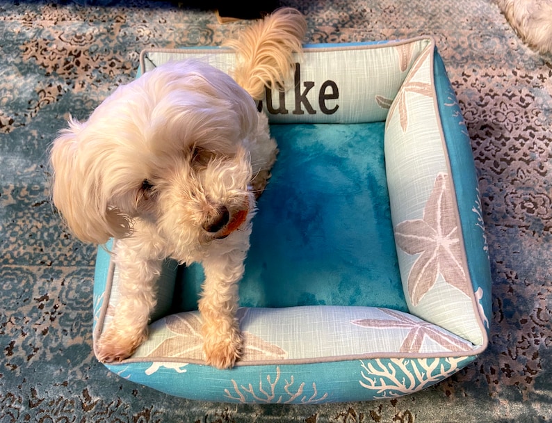 Blue Minky Coastal Pet Bed Beach House Neutrals Dog Bed | Etsy