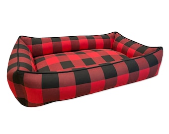 Red Buffalo Plaid Dog Bed | Gingham Dog Bed | Cabin Pet Bed | Red Plaid Pet Bedding | Pet Pillow | Red Check Dog Bed | Personalized Pet Beds