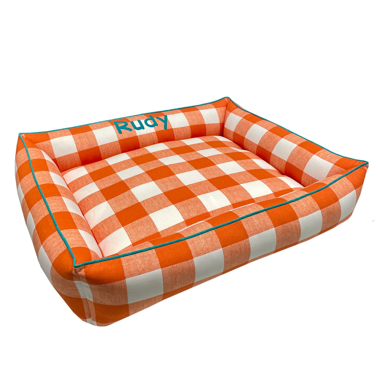Orange Check Dog Bed Orange Plaid Dog Bed Custom Pet Bed Etsy