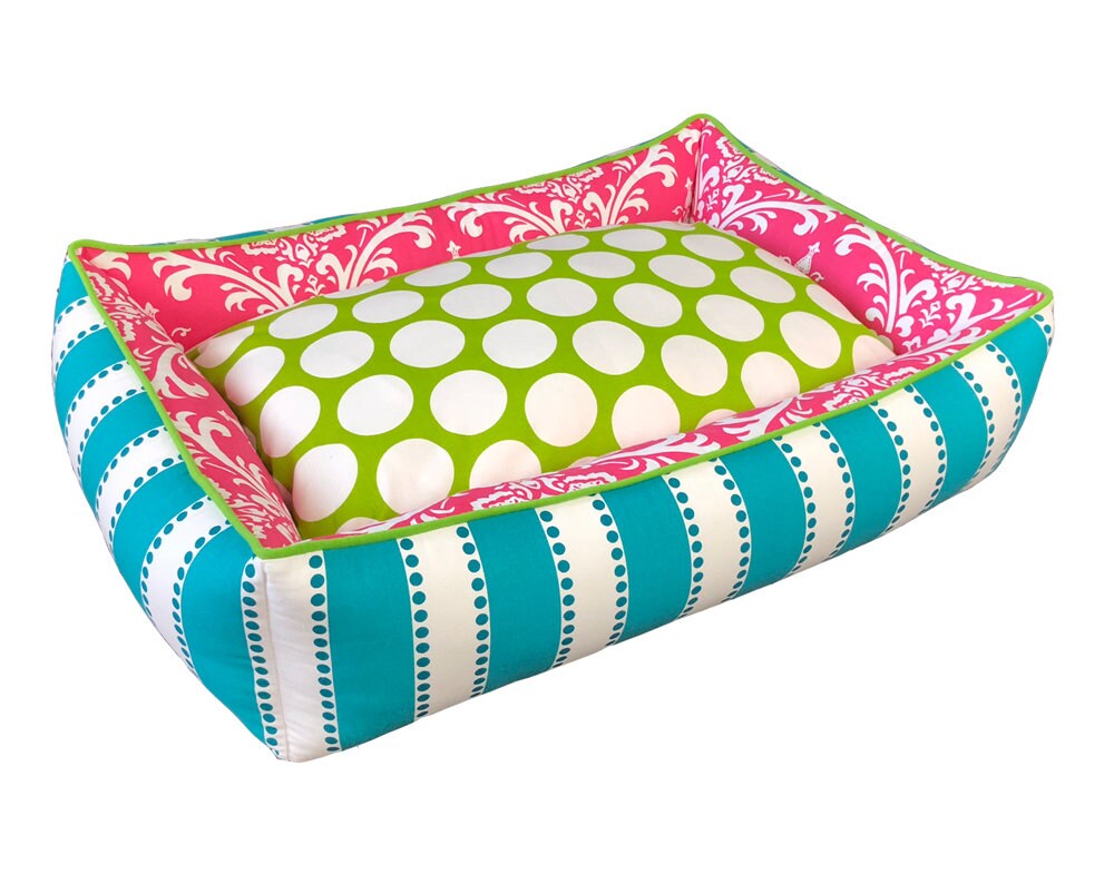 Pink and Teal Dog Bed Teal Pet Bolster Bed Pink and Teal Etsy