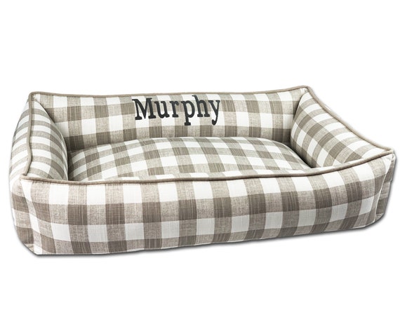 Farmhouse Dog Bed Plaid Dog Bed Linen Dog Bed Feedsack Pet Bed