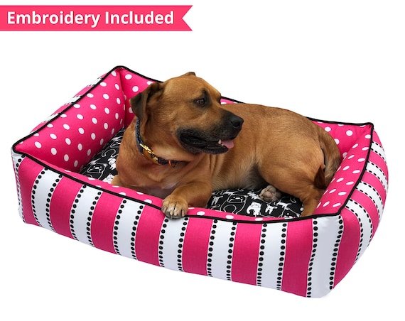 Pink Pet Bed Pink And Black Stripe Pet Bed Washable Dog Etsy