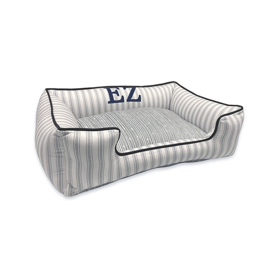 Grey Ticking Stripe Dog Bed Farmhouse Pet Bedding Ticking Stripe