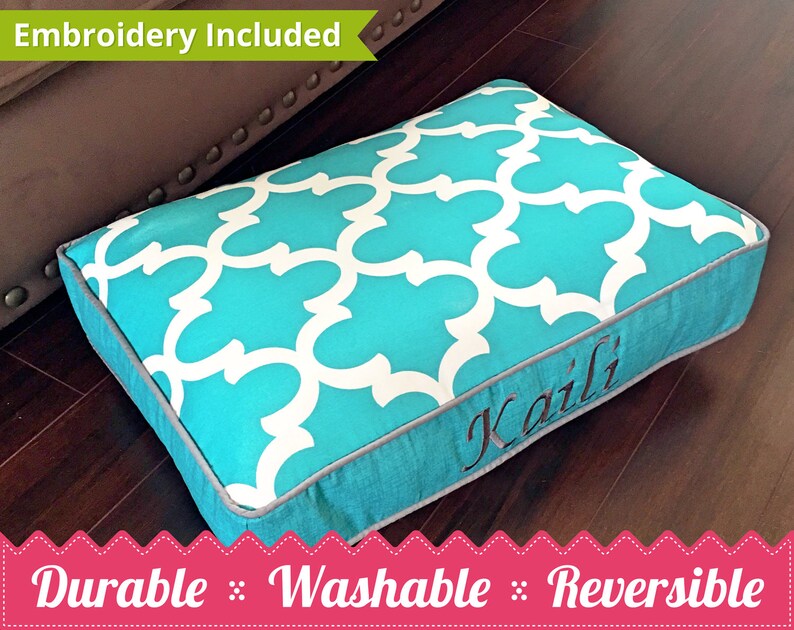 Washable Dog Bed Cover insert included Dog Mattress Choose your fabric and personalize Blue Pet Mattress Grey Striped Dog Bed