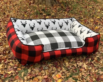 Large Dog Bed, Red & Black Buffalo Check, Super Comfortable, Washable, Personalized, Pet Furniture, Dog Pillow, Modern Pet Bed, Cute Dog Bed