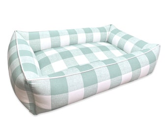 Waterbury Plaid Pet Bed | Soft Plantation Blue Plaid Pet Bedding | Personalized Dog Bed | Bolster Pet Bed | Washable Removable Bed Cover