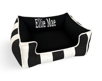 Small Dog Bed Black And White Stripes, Personalized Modern Pet Bedding, Removable Washable Pet Bed Cover, Small to XLarge Memory Foam Bed