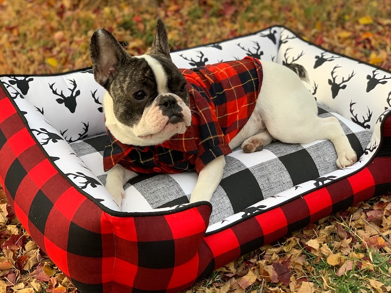 Buffalo Plaid Pet Bed Dog Bed Personalized Plaid Dog Bed Etsy