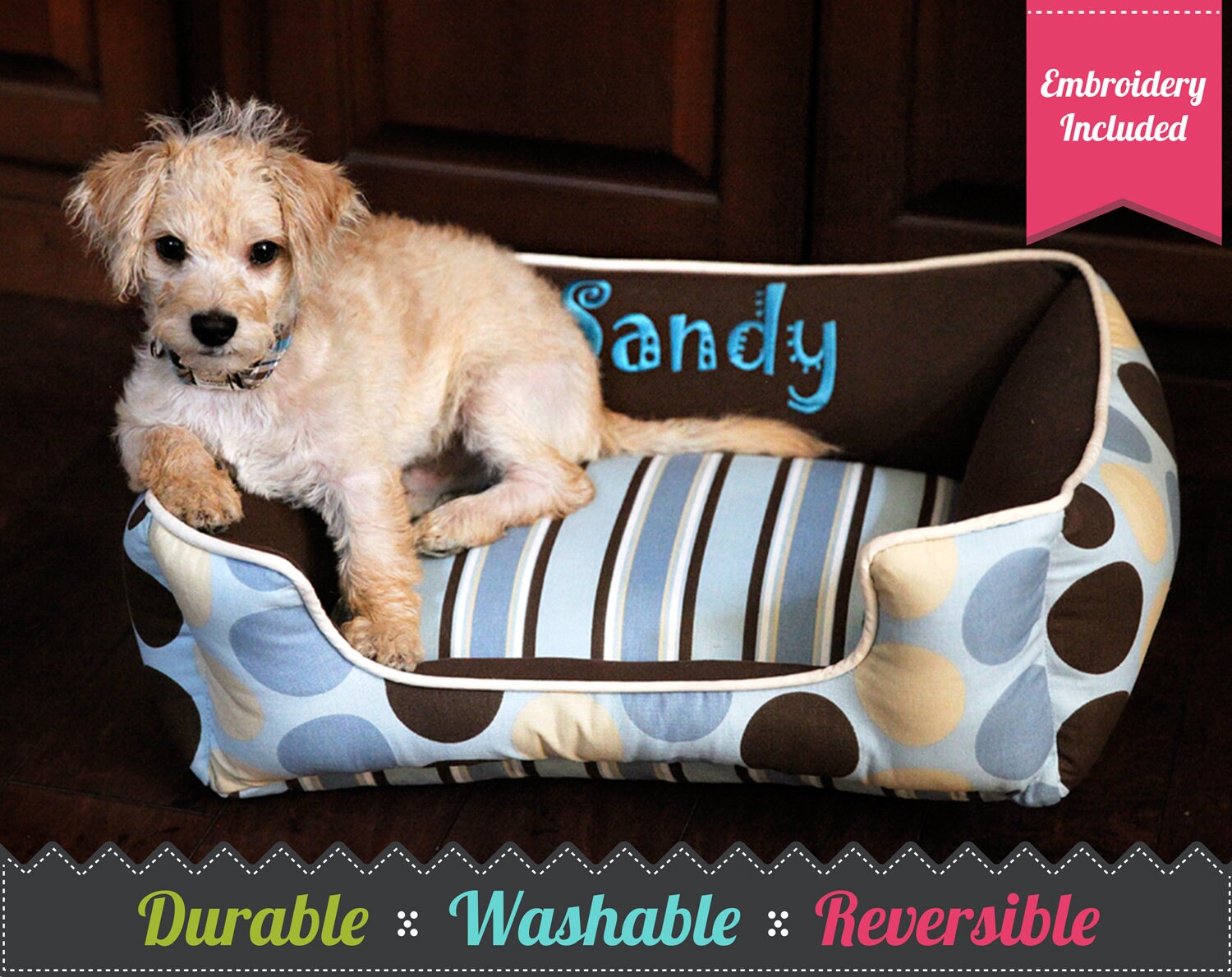 Blue Custom Dog Bed Embroidered Dog Bed Brown Dog Bed Etsy