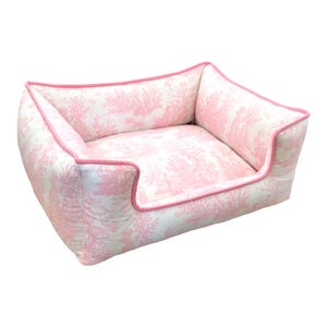 Personalized Toile Dog, Pink Toile Pet Bed, Baby Pink  Pet Bed, Pet furniture, Small Dog Bed, Choose your fabric, Free Name Embroidery