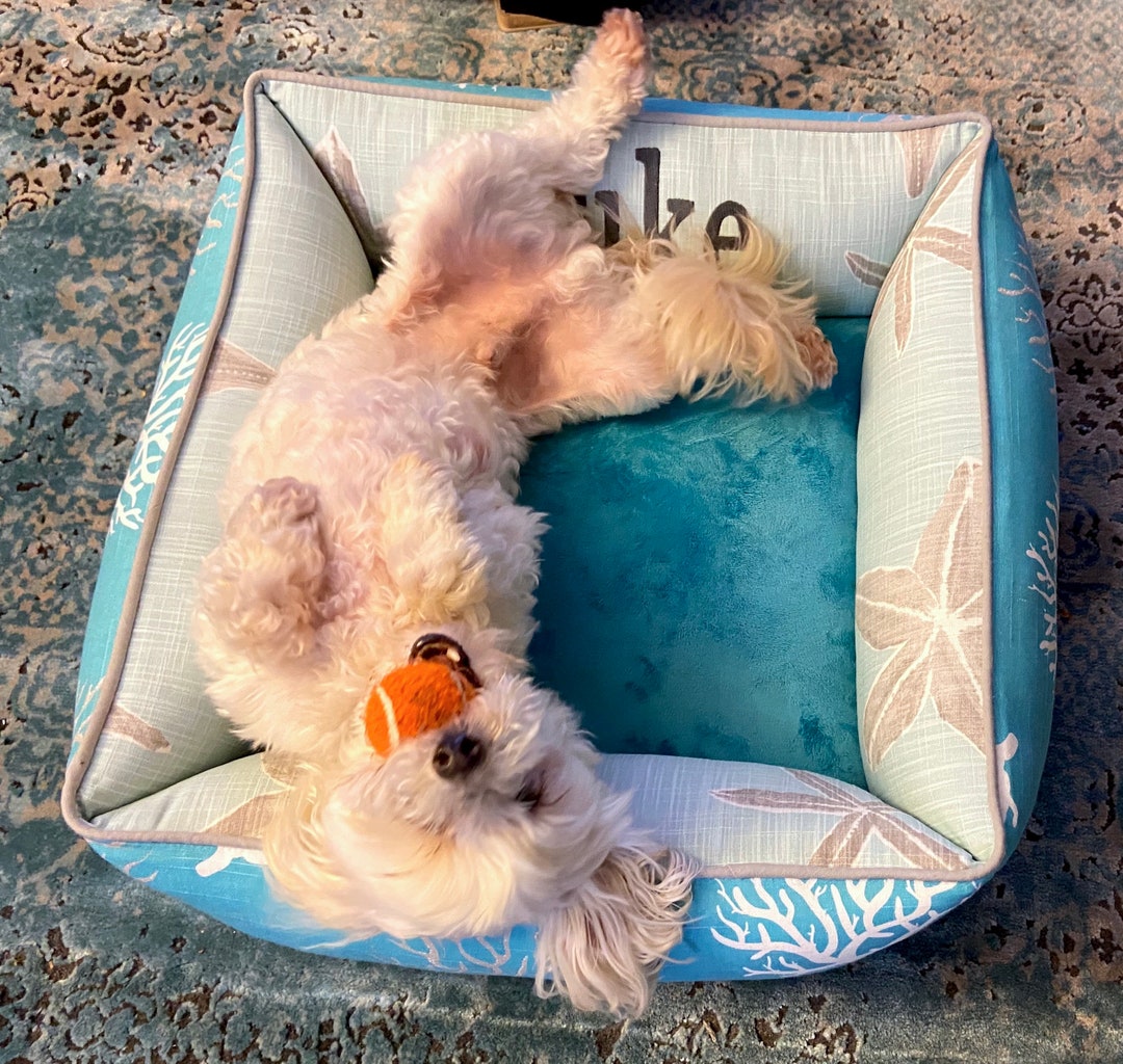 Blue Minky Coastal Pet Bed, Beach House Neutrals Dog Bed, Beach ...