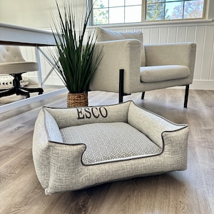 Custom Grey Dog Bed | Modern Pet Bed | Personalized Pet Bedding | Pet furniture | Sustainable Dog Bedding | Memory Foam Dog Bed | Dog Gifts