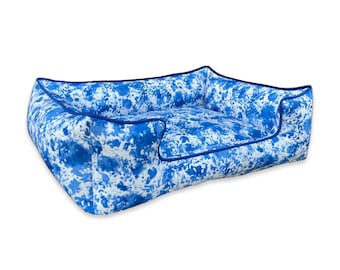 Blue Art Deco Pet Bed | Blue Personalized Pet Bed | Custom Dog Bed With Removable Washable Pet Bed Cover & Waterproof Pillow Insert
