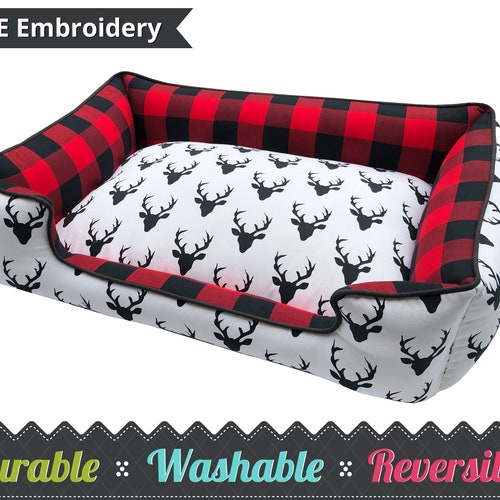 Buffalo Plaid Dog Bed Woodsman Dog Bed Cabin Pet Bed Red Etsy
