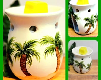 Hand Painted Tealight Wax Warmer Gift Set, Painted Palm Tree Wax Warmer Home Decor, Fragrance Oil Warmer