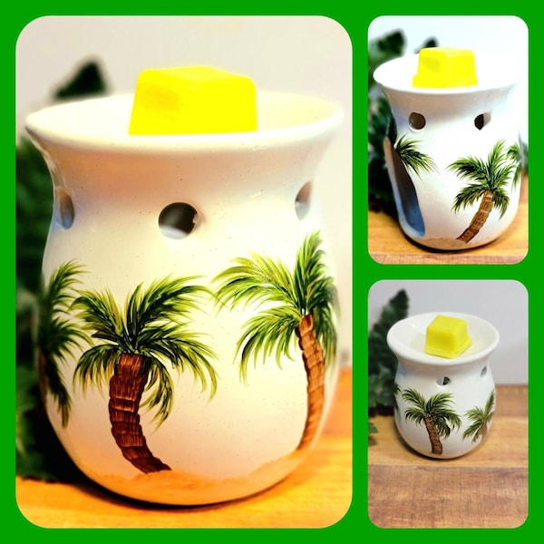 Hand Painted Tealight Wax Warmer Gift Set, Painted Palm Tree Wax Warmer Home Decor, Fragrance Oil Warmer