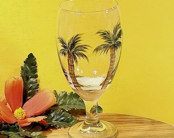 Hand Painted Tropical Palm Tree Iced Tea Glass, FREE Optional Personalization, Gifts for Friends and Family, Beach Wedding Glass