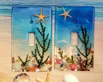 Handmade Beach Switch Plate Covers, Coastal Outlet Covers, Seashell Toggle Switch Plate, Under the Sea Theme Light Switch, Beach House Decor