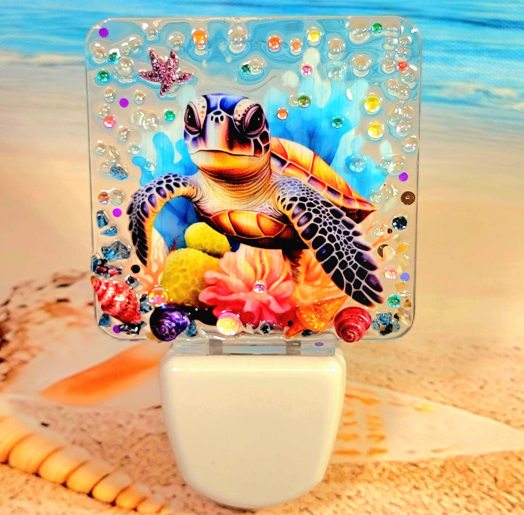 Sea Turtle Seashell LED Nightlight, Beach Theme Plug in Night Light ...