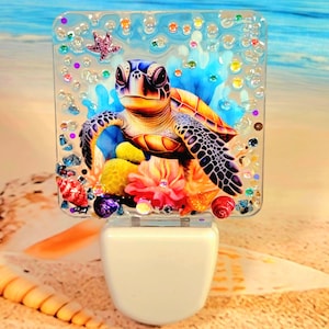 Sea Turtle Seashell LED Nightlight, Beach Theme Plug in Night Light, Sea Turtle Lover Gift, Beach House Decor, Sea Turtle Wall Light