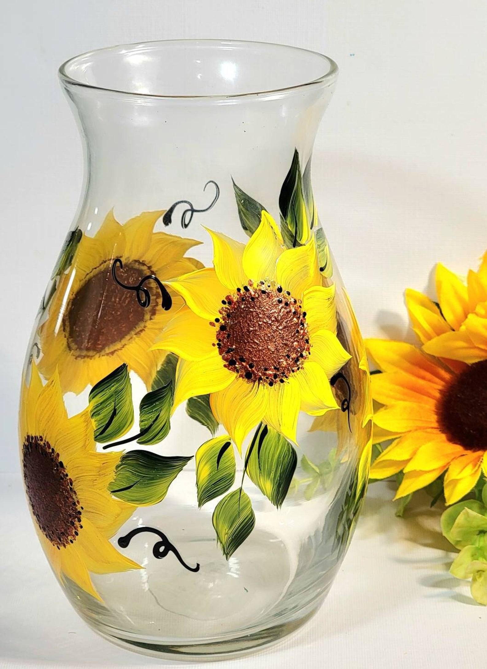 Hand Painted Sunflowers Sunflowers Glass Vase Sunflowers - Etsy