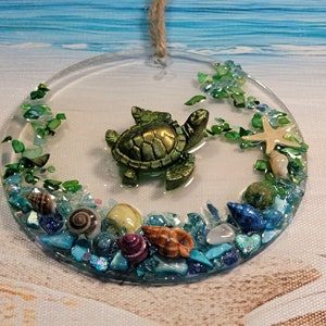 Sea Turtle Three-Dimensional Ornament, Under the Sea Theme Handmade Ornament, Coastal Ornament, Turtle Lovers Gift, One-of-a-Kind Ornament