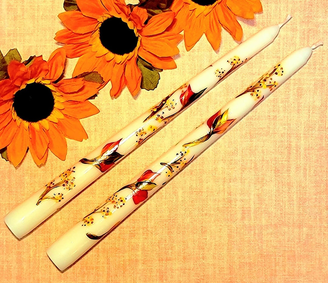 Hand Painted Autumn Taper Candles Featuring Fall Leaves and Etsy