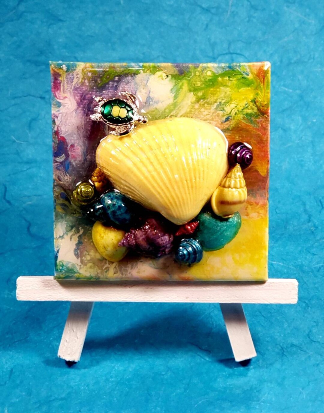 Mixed Media Fluid Painting on Canvas Embellished With Shells Etsy