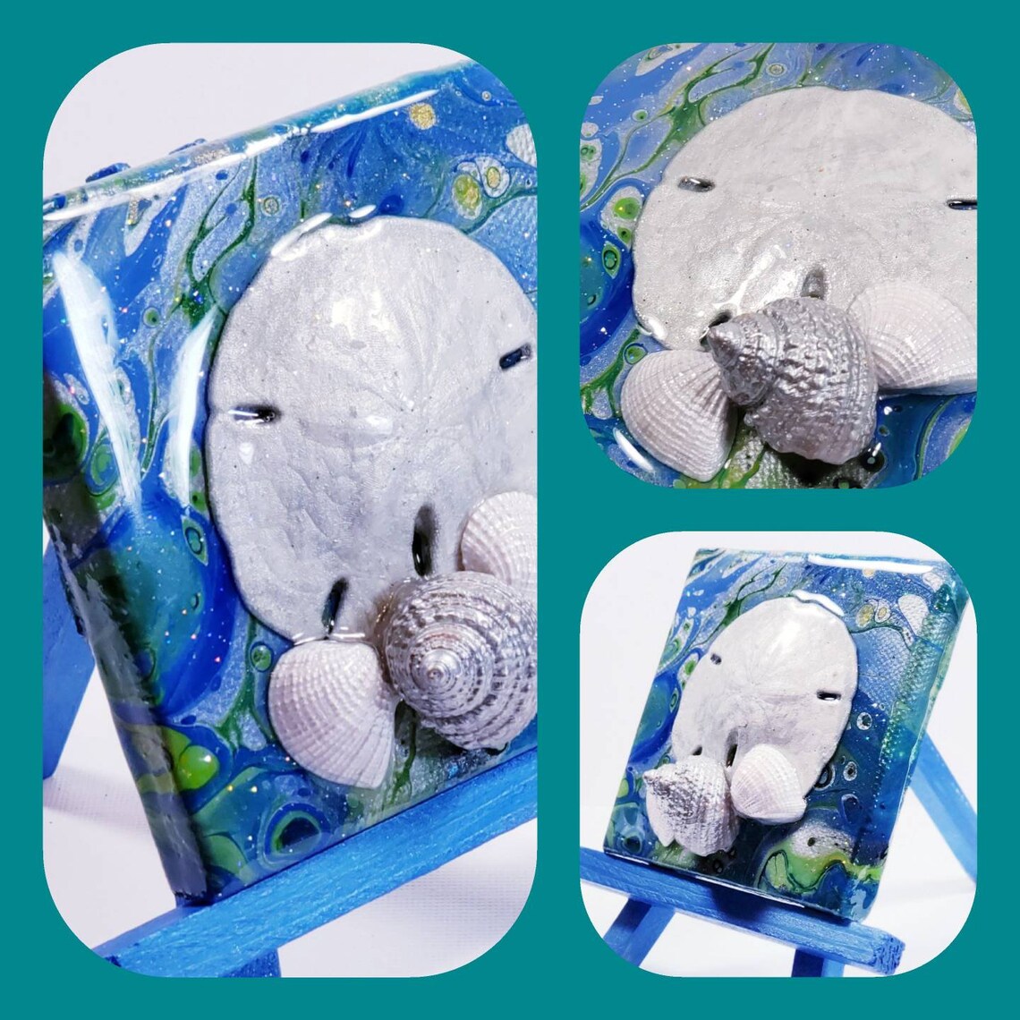 Mixed Media Fluid Painting on Canvas Embellished With Shells Etsy