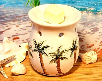 Hand Painted Tealight Wax Warmer Gift Set, Painted Palm Tree Wax Warmer Home Decor, Fragrance Oil Warmer