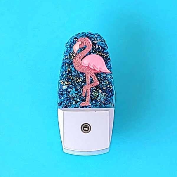 Pink Flamingo LED Sensor Nightlight, Ambient Lighting Decor, Handmade Embellished Coastal Decorative Accent Bathroom Light, Gift