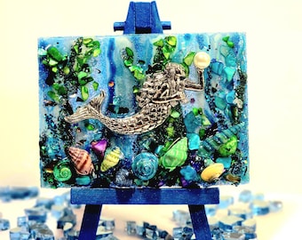 Mermaid Art, Three-Dimensional Mermaid Art, Resin Art, Coastal Decor, Beach House Decor, Mixed Media Art, One of a Kind Mermaid Lover Gift