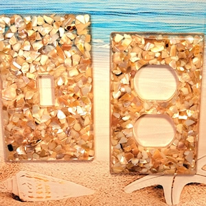 Handmade Beach Theme Switch Plate Covers, Seashell Toggle Switch Plate, Coastal Outlet Cover, Natural Crushed Shell Outlet Cover, Wall Decor