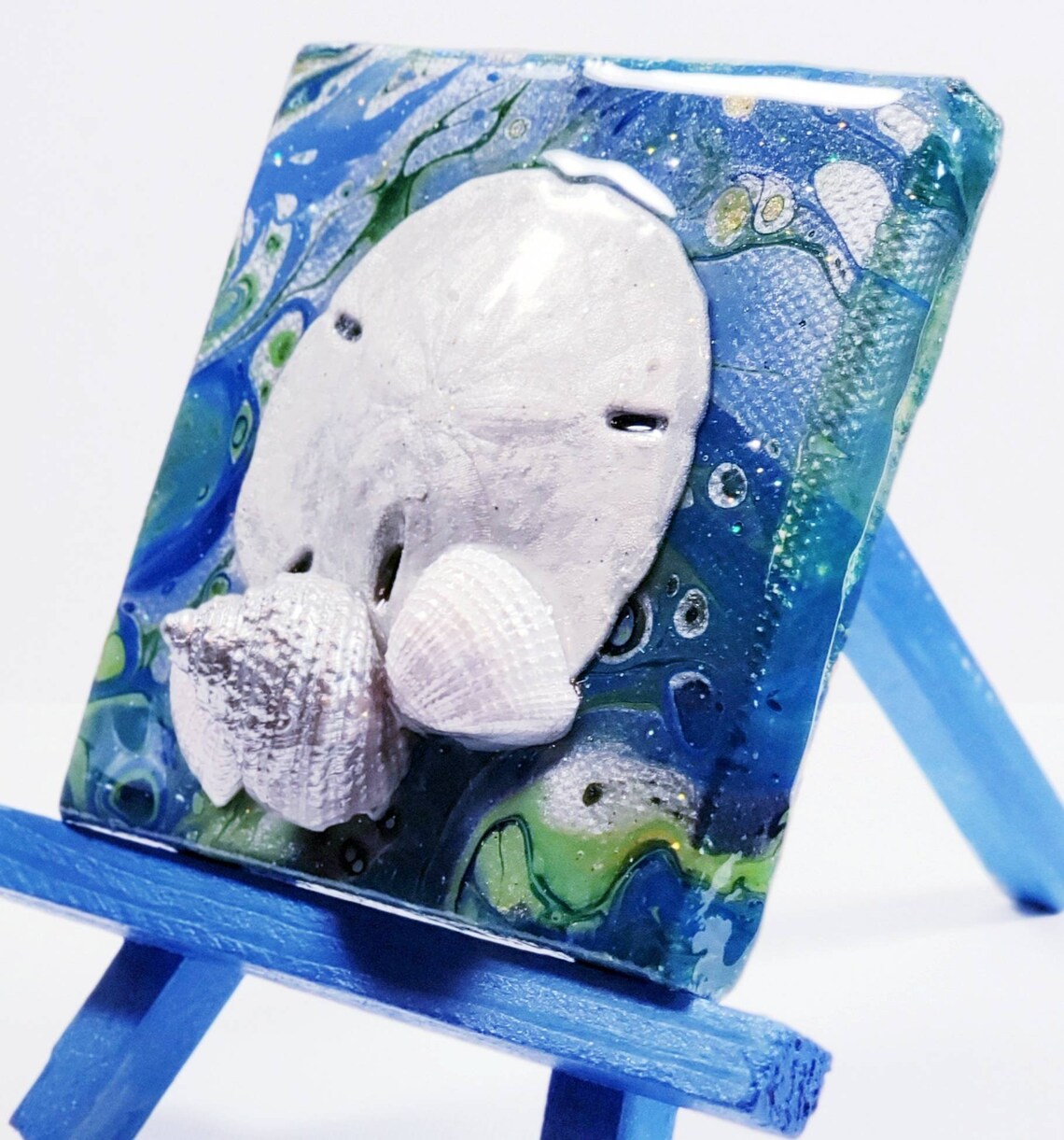 Mixed Media Fluid Painting on Canvas Embellished With Shells Etsy