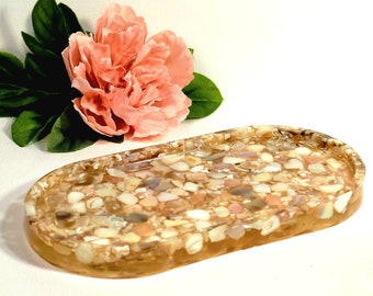 Handmade Resin Vanity Tray-Resin Tray-Jewelry Tray-Trinket Tray-Featuring Real Crushed Natural Seashells-