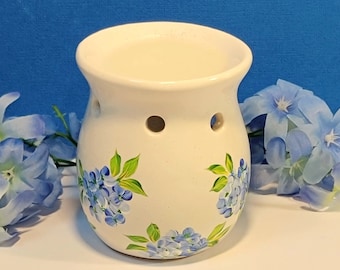 Hand Painted Blue Hydrangea Flowers, Ceramic Tealight Wax Warmer Featuring Painted Hydrangeas, Ladies Gift Set, Decorative Fragrance Warmer