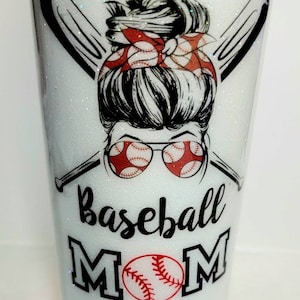 Baseball Mom Tumbler, Messy Bun Hair Baseball Tumbler, Baseball Mom Gift, Personalized Tumbler