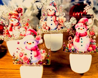Pink Snow Ladies Holiday LED Nightlight, Decorative Plug-In-Nightlight, 3-Dimensional Snowman, Ambient Lighting, Christmas Decor